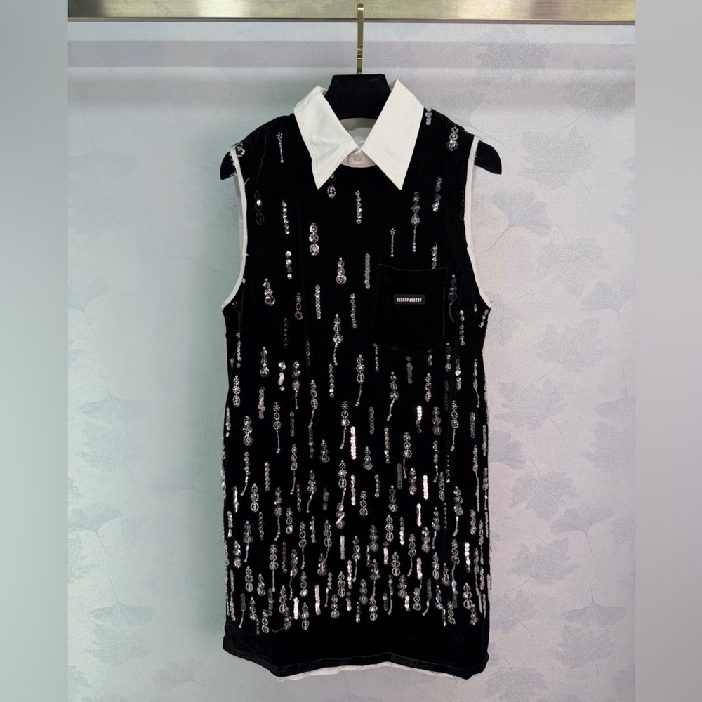 Miu Miu Black and White Sequin Midi Dress